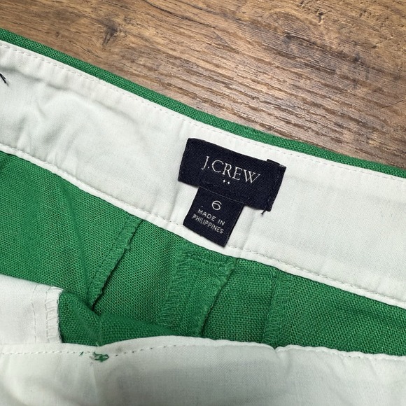 J Crew Linen‎ Cotton Blend Size 6 Scalloped Hem Kelly Green Womens Shorts - Picture 3 of 6